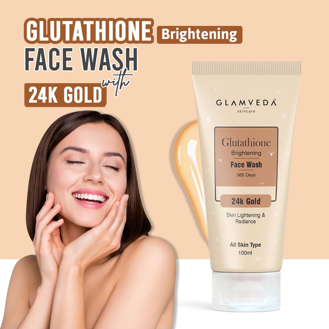 Glamveda Glutathione 24k Gold Face Wash Lightens skin tone (Pack of 2) 200 ml | Enhances Natural Radiance, Glow Booster | For All Skin Types (2)