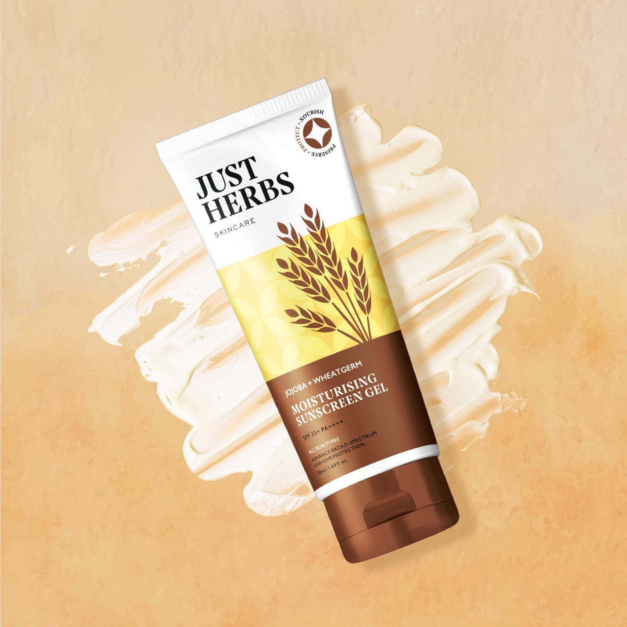 Just Herbs Spf 35+ Nosun Sunscreen Gel For Dry Skin, Lightweight, Broad Spectrum Pa 35++++- 50Ml & Tinted Lip Balm 4 G (Cherry) Combo, Pack Of 1