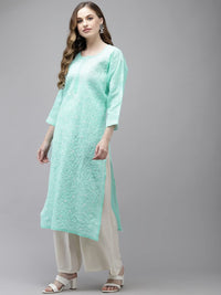 Ada Hand Embroidered Lucknowi Chikankari Cotton Kurta Kurti for Women A411165