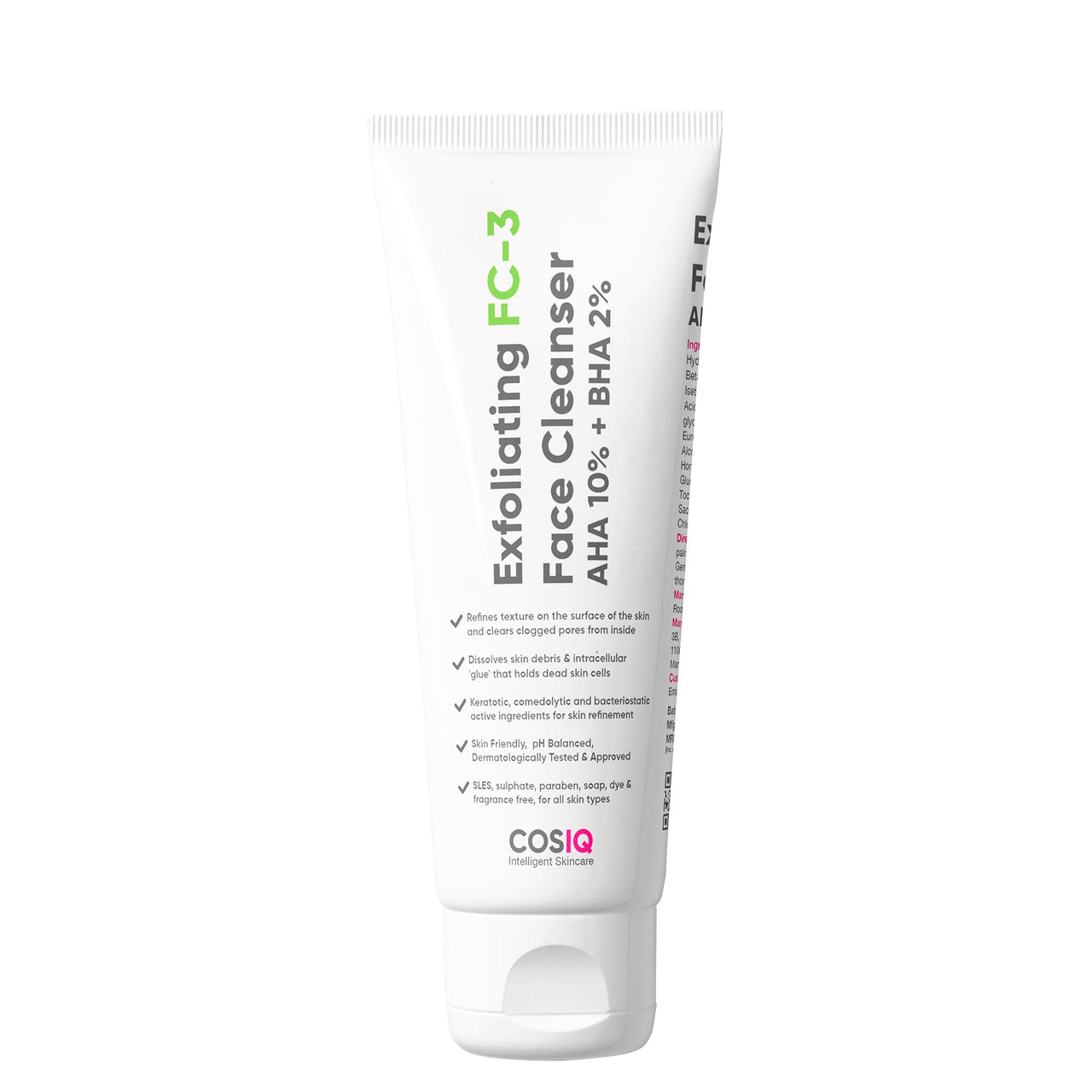Cos-IQ Exfoliating Face Wash for Oily & Dry Skin | 2% Salicylic Acid BHA & 10% Glycolic Acid AHA | Sulphate-Free Anti-Acne Face Cleanser for Acne, Pimples, Skin Brightening, Dirt & Oil Control | 100ml