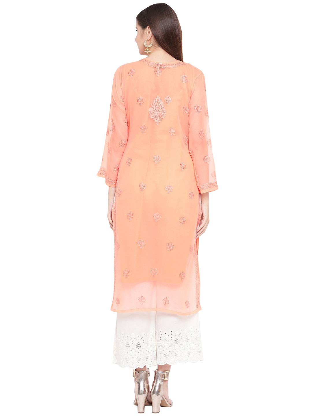 Ada Lucknowi Hand Embroidered Chikankari Women's  Georgette Kurta Kurti with Slip