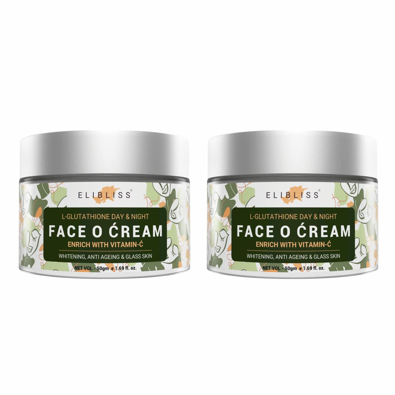 Elibliss L-Glutathione Face Cream Enriched with Vitamin C | Skin Brightening & Anti-Ageing Cream | Reduces Pigmentation, Fine Lines & Dark Spots | Long Lasting Hydration | For Women & Men 50g x 2
