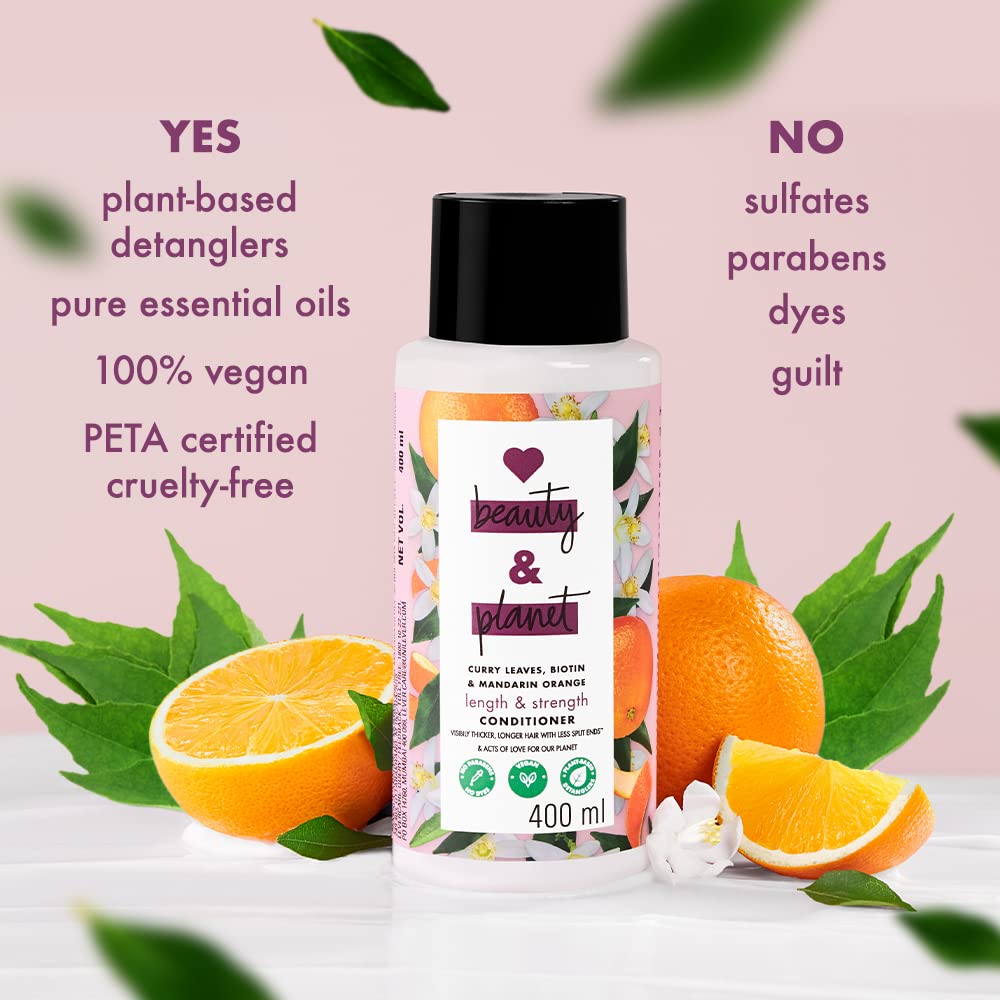 Love Beauty & Planet Curry Leaves, Biotin & Mandarin Natural Conditioner for Split-end Free Long Hair|No Sulfates,No Paraben|400ml