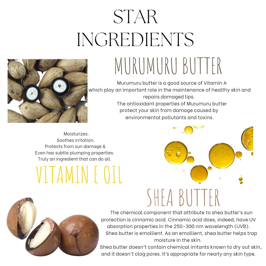 EcoBerry Murumuru Butter Lip Balm For Men Dry, Chapped Lips, Non-shiny Moisturizing, Conditioning, Natural SPF Enriched with Cocoa butter & Vitamin E, Mineral Oil Free, Preservative Free, Veg