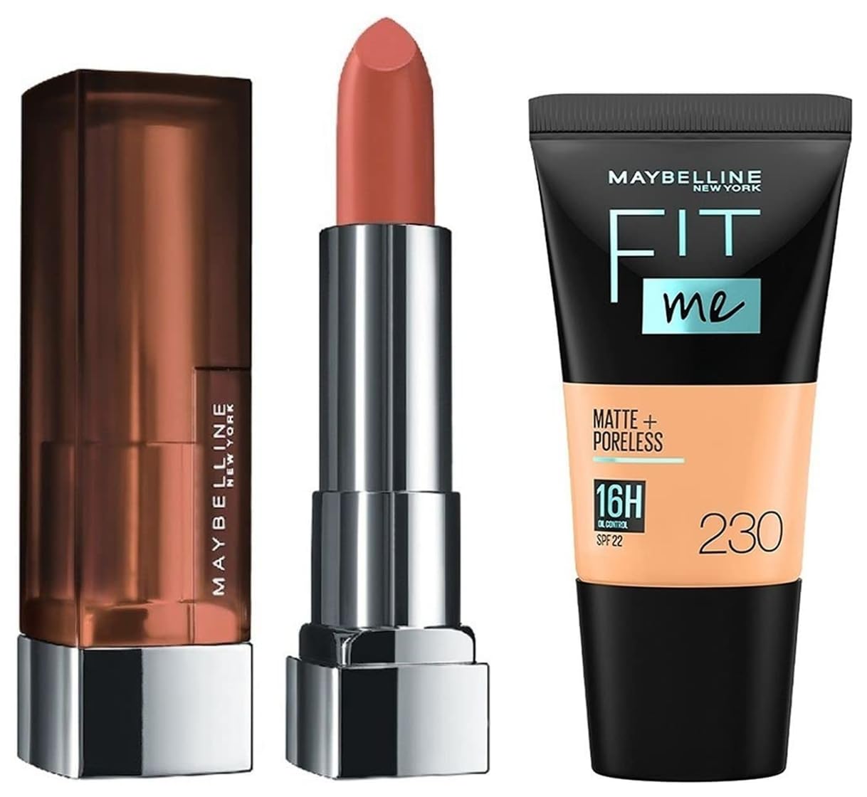 Maybelline New York Color Sensational Creamy Matte Lipstick, 657 Nude Nuance, 3.9g & Maybelline New York Fit Me Matte+Poreless Liquid Foundation Tube, 230 Natural Buff, 18ml