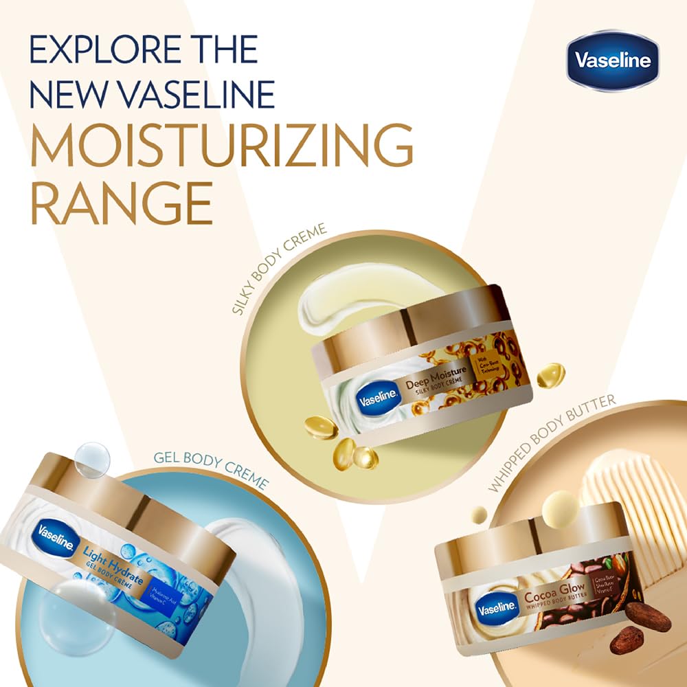 Vaseline Cocoa Glow Whipped Body Butter, 180 g. Cocoa & Shea Butter for Glowing Soft Skin