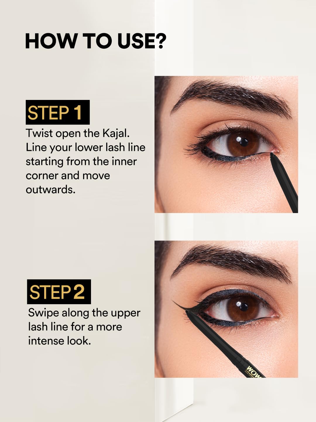 WOW Skin Science Endless Black Natural Kajal | Water Proof & Smudge Proof | Long Lasting Kajal Upto 16 long hours | No Parabens and Mineral Oils | Pack of 2