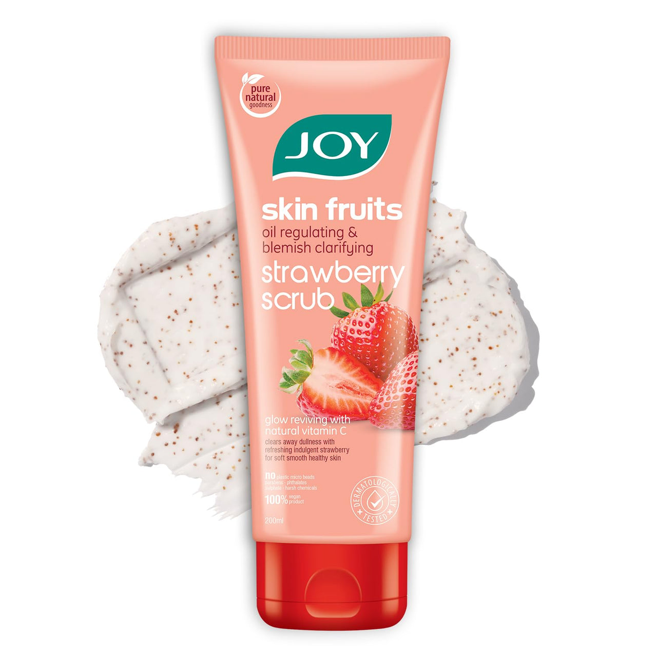 Joy Strawberry Face & Body Scrub for Blackhead Removal & Oil Control - 200gm | Exfoliating Scrub with Vitamin C, Controls Excess Oil & Removes Blemishes | 100% Vegan & Gentle on Skin