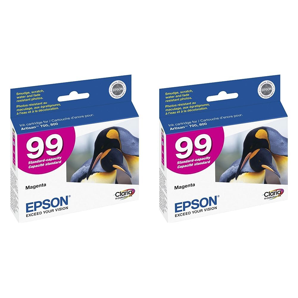 Epson T099 Claria Hi-Definition Ink Standard Capacity Magenta Cartridge (T099320-S) for Select Artisan Printers (Pack of 2) 1 Count (Pack of 2) Ink Cartridge