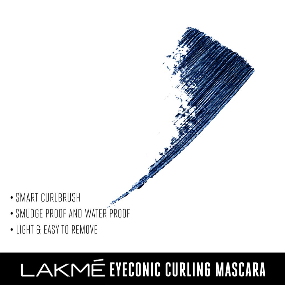 Lakmé Eyeconic Curling Mascara For Women, 9ml | Blue Waterproof Mascara | Eye Mascara with Smart Curl Brush for Voluminous, Smudge-Proof Lashes