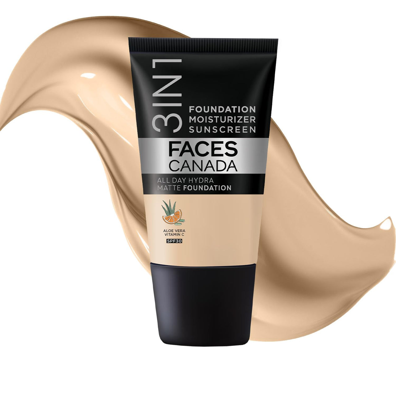 FACES CANADA All Day Hydra Matte Foundation - Mini | 3in1 Foundation + Moisturizer + SPF 30 | 24 HR Aloe Hydration & Vitamin C | 10HR Wear | Medium to High Buildable Coverage | Absolute Ivory (18 ml)