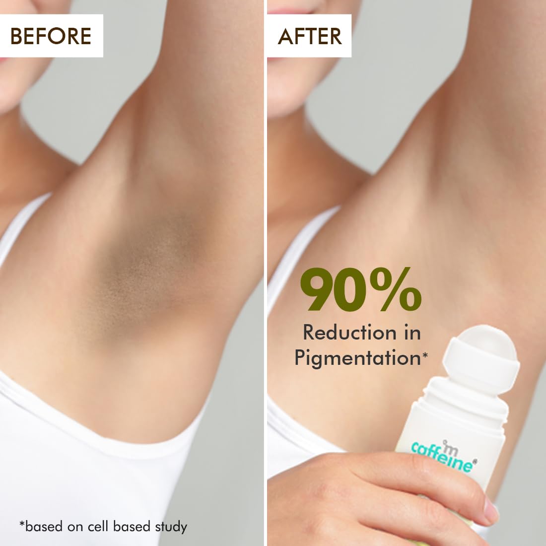 mCaffeine 5% AHA Underarm Roll On with Green Tea, 5% Lactic Acid & Mandelic Acid| 48H Odour Control | Prevents Darkness & Pigmentation, Kills Bacteria, Alcohol & Aluminum Free for Men and Women - 50ml