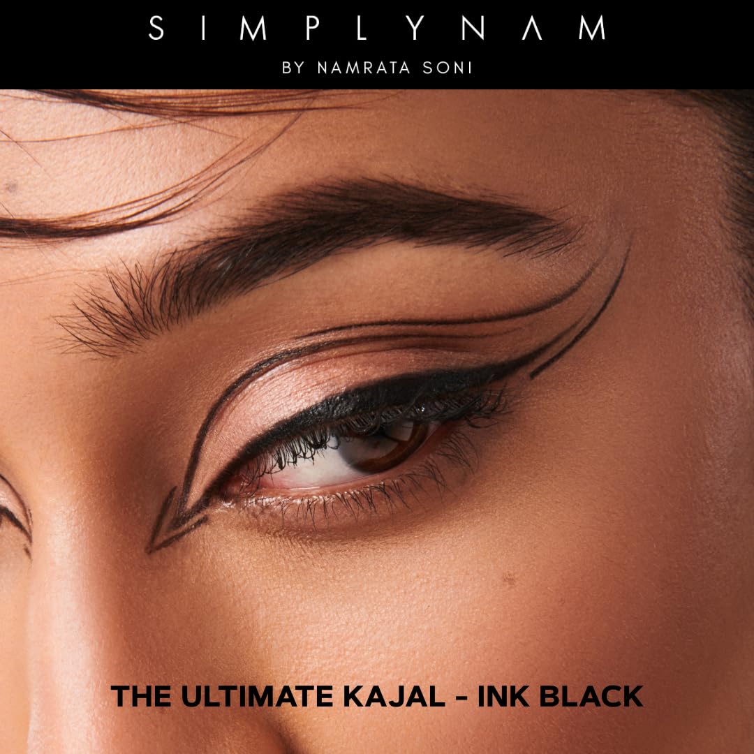 SIMPLYNAM Ultimate Kajal – Ink Black | 1 Stroke Intense Color Payoff | Water & Sweat-Resistant | Long-Lasting & Smudge-Proof | Safe for Sensitive Eyes | 7X More Product | In-Built Sharpener & Smudger