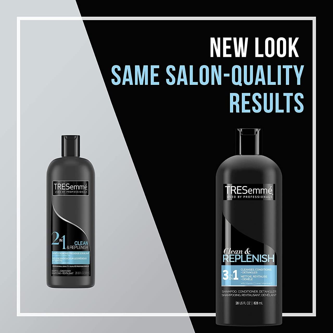 TRESemme 3 in 1 Clean & Replenish Shampoo +Conditioner + Detangle 828 ml (28 oz), Packaging May Vary