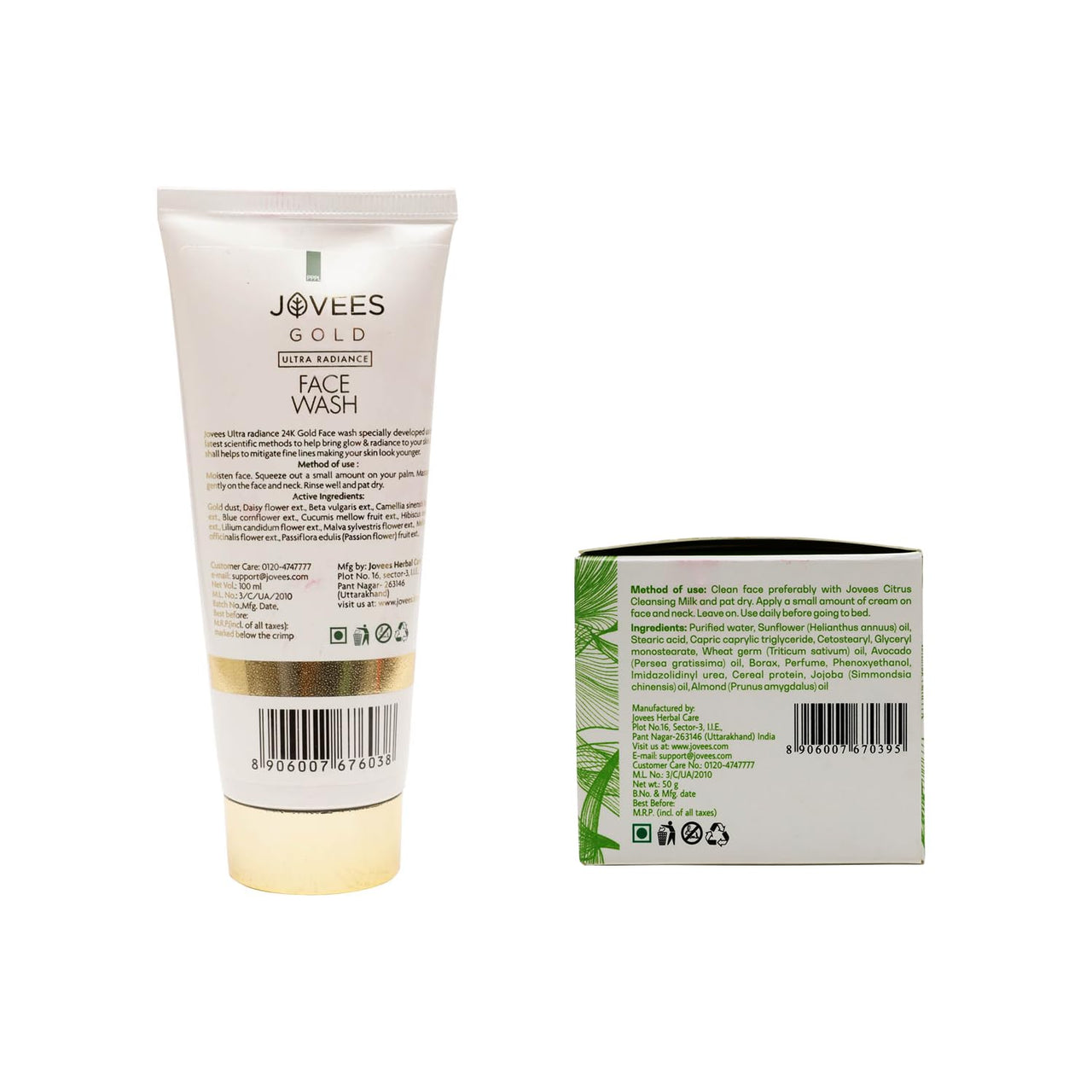 Jovees Herbal Ultra Radiance Gold Face Wash 100ml | Gives Nourished & Hydrated Skin And Avocado Revitalising Night Cream 50g For Younger Looking & Glowing Skin