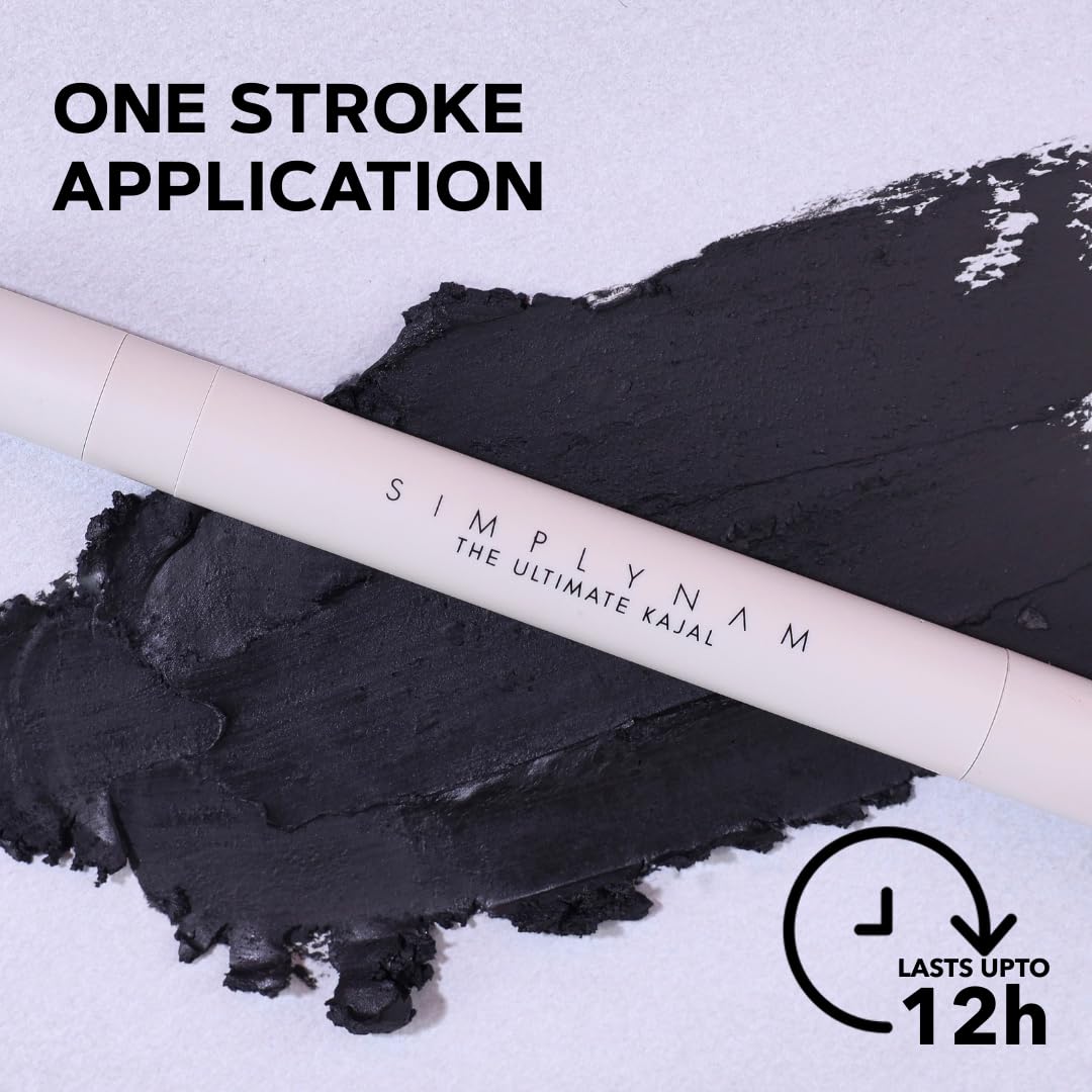 SIMPLYNAM Ultimate Kajal – Ink Black | 1 Stroke Intense Color Payoff | Water & Sweat-Resistant | Long-Lasting & Smudge-Proof | Safe for Sensitive Eyes | 7X More Product | In-Built Sharpener & Smudger