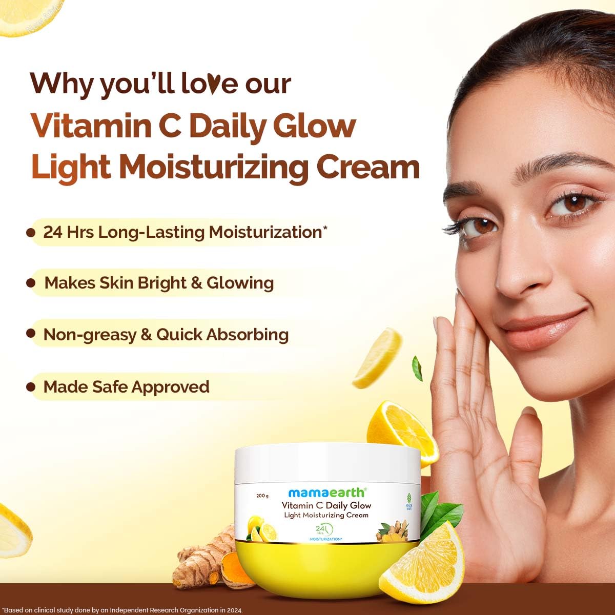 Mamaearth Vitamin C Daily Glow Light Moisturizing Cream with Vitamin C & Turmeric 200g | For Face, Hand & Body | 24H Moisturization | Quick Absorbing, Non-Greasy | Soft Moisturizer
