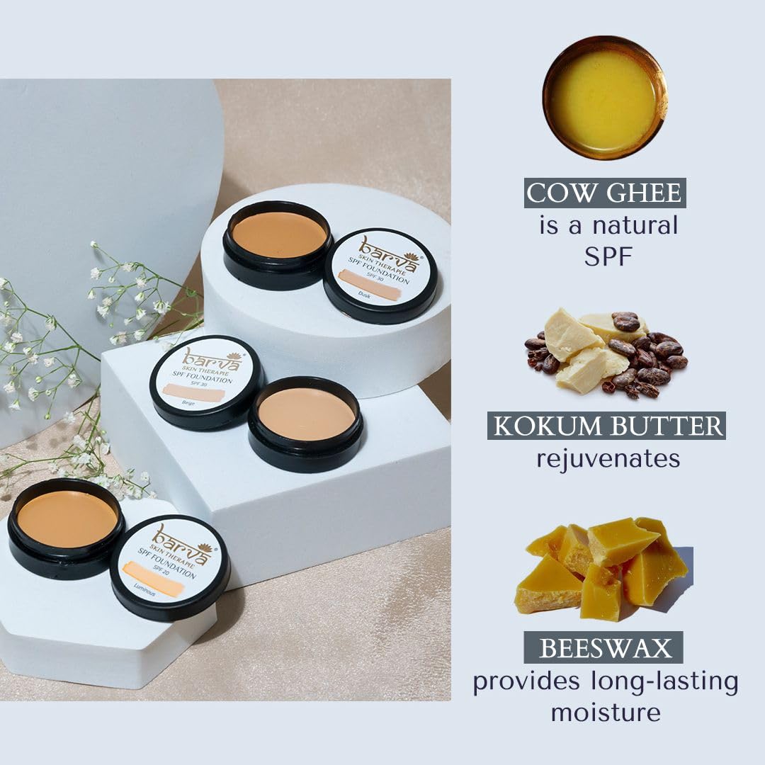 Barva SPF 50, 2 in 1 Cream Semi-Matte Foundation and Concealer, Perfect for Indian Skin Tones, 9g (Dusk)