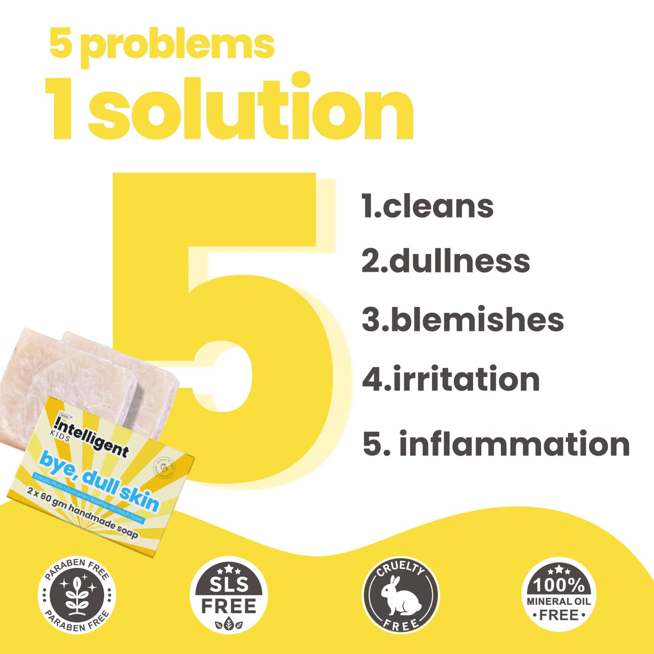 Tuco® Kids Bye, Dull Skin Soap Pack of 3X75gm with Turmeric, Shea Butter & Coconut Oil | Perfect for Dull & Sensitive Skin | Paraben & Sulphate Free | Ages 2-5, 5-10, 10-15 | 3x 75gm