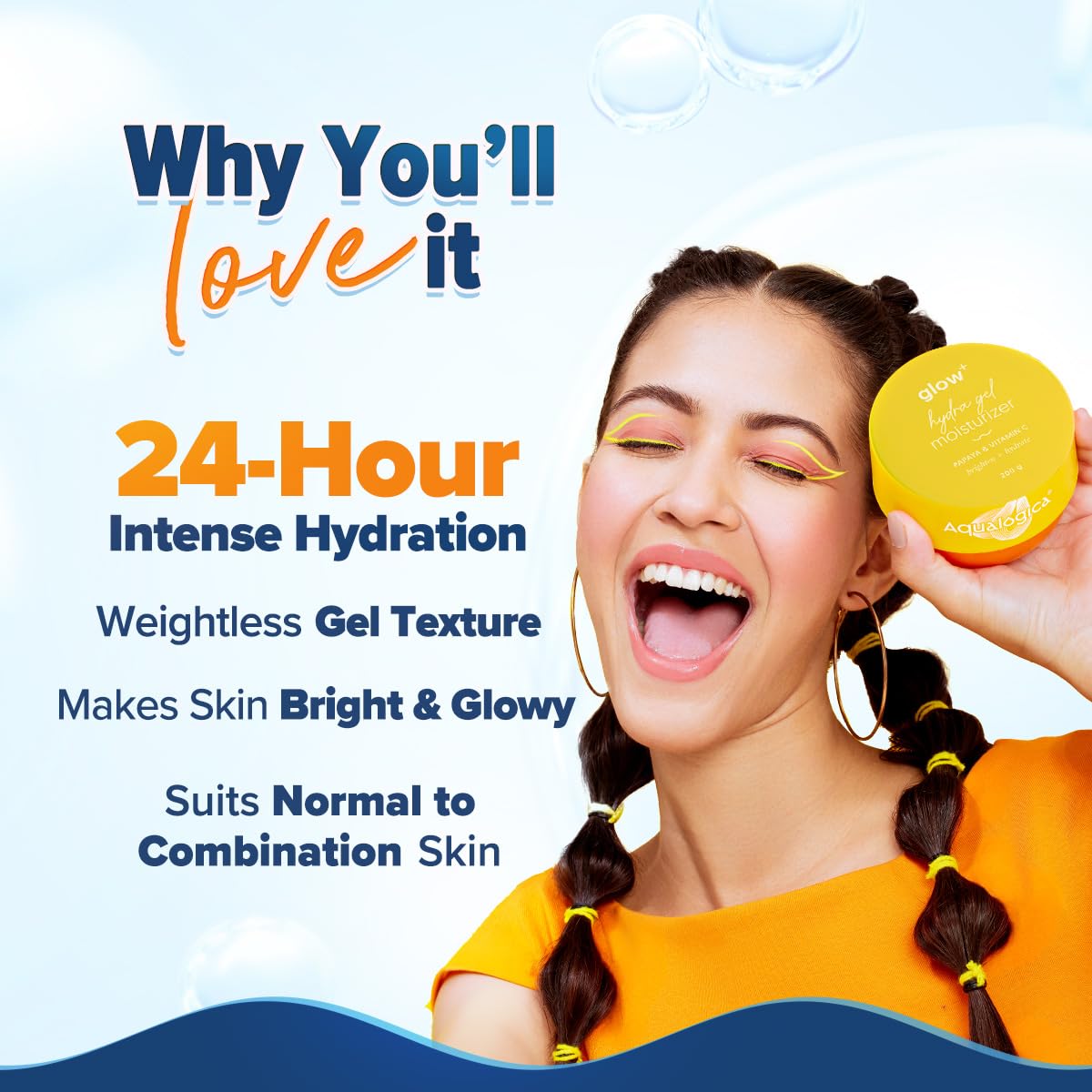 Aqualogica Glow+ Hydra Gel Moisturizer with Vitamin C & Papaya | 24-Hour Intense Hydration | Weightless Water-Like Gel Texture | Non Sticky & Quick Absorbing for Glowing Skin | 200 g
