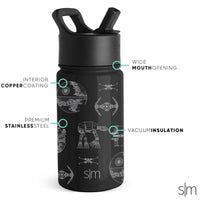 Simple Modern Star Wars Kids Water Bottle with Straw Lid | Insulated Stainless Steel Reusable Tumbler Gifts for School, Toddlers, Boys | Summit Collection | 14oz, Vehicle Schematics 14oz Water Bottle Star Wars-Vehicle Schematics