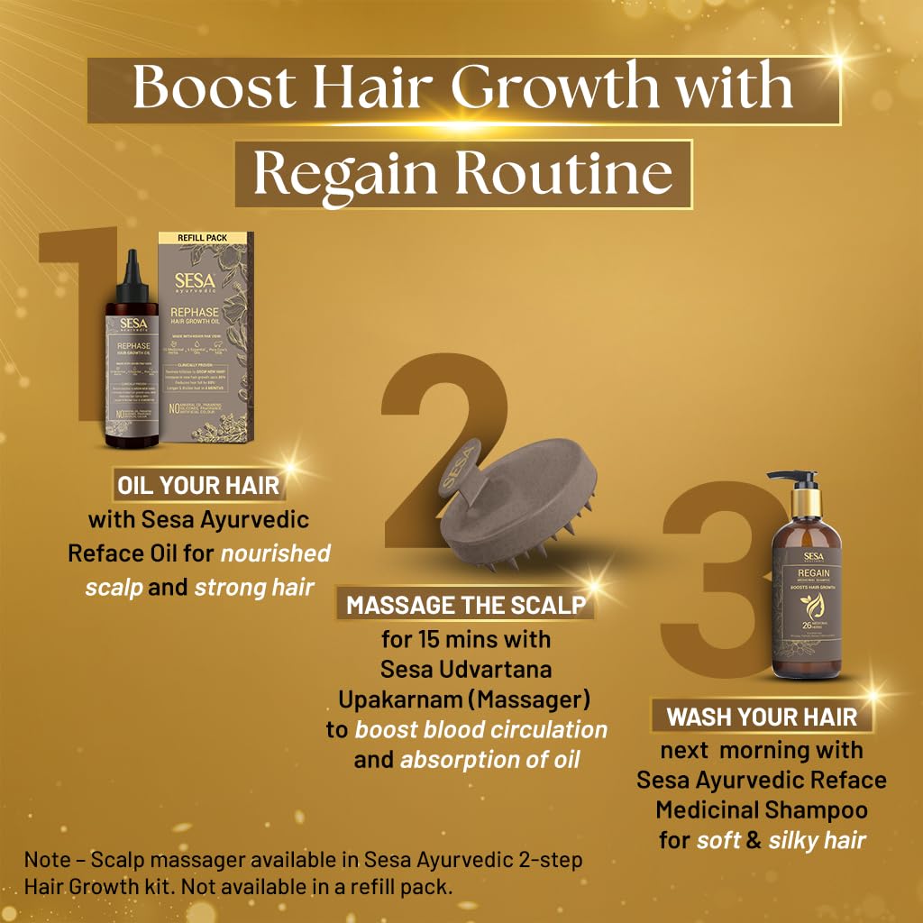 SESA Ayurvedic Rephase Refill Hair Oil 100 Ml And Rephase Shampoo 300 Ml With 26 Herbs And 6 Essential Oils Help Control Hair Fall & Strengthen Roots Hair Combo For Women And Men