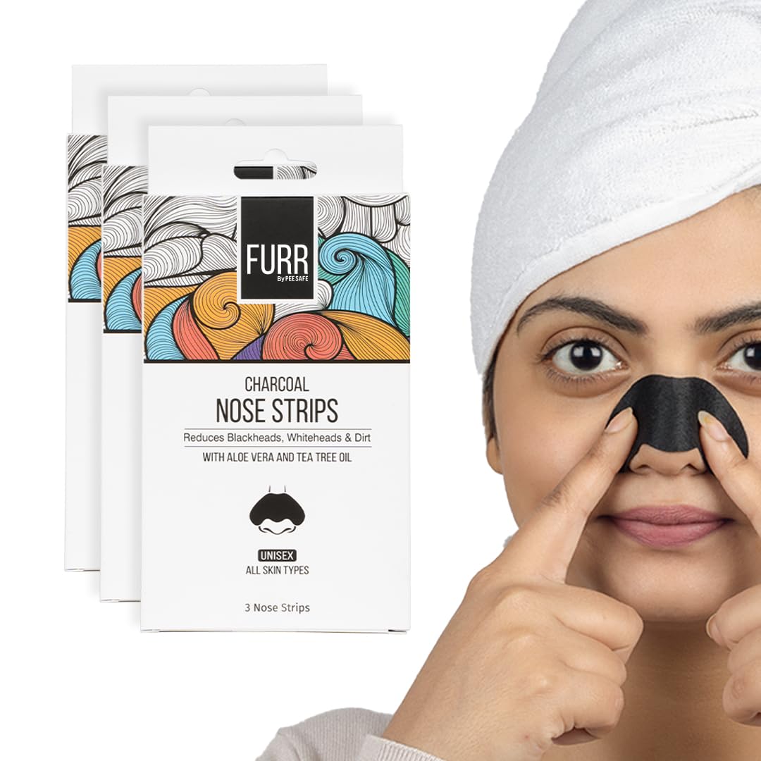 FURR By Pee Safe Blackhead Remover Bamboo Charcoal Nose Strips (Pack of 9) | With Aloe Vera & Tea Tree Oil | Reduces & Prevents Blackheads, Whiteheads, Dirt and Oil | Cleanses Pores