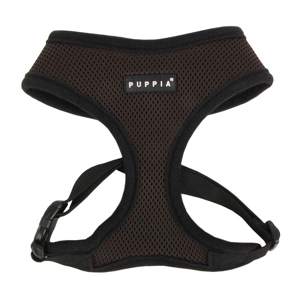 Puppia Soft Dog Harness No Choke Over-The-Head Triple Layered Breathable Mesh Adjustable Chest Belt and Quick-Release Buckle, Brown, Large