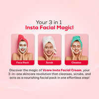 VCare Insta Facial Cream For Face Scrub, Cleanse And Skin Care Mask For Oily And Dry Skin | Instant Glow Brightening Face Pack With Songyi Mushroom And Walnut 50 Gm