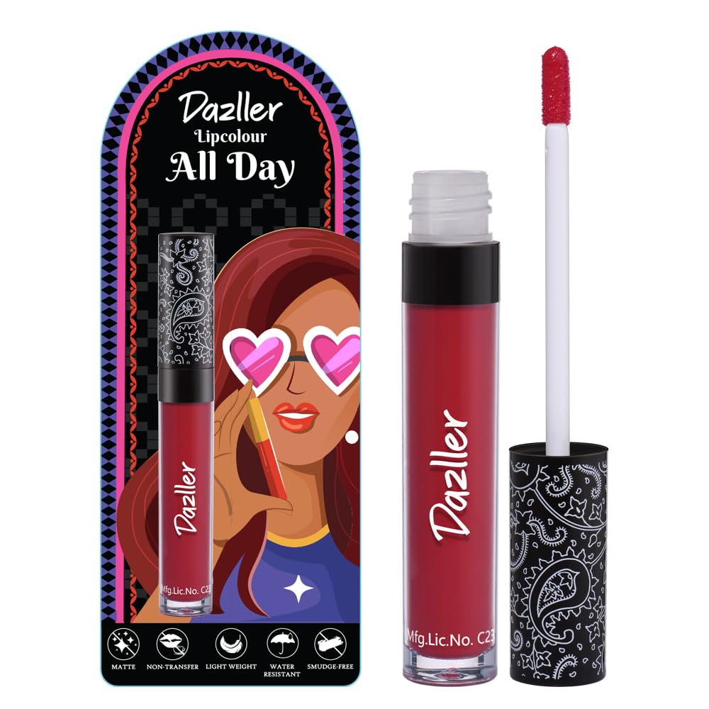 Dazller All Day Lipcolour|Moisturizing Kokum Butter|Non-Transfer & Smudge-proof|8hr stay|Liquid Lipstick for Women|DLC022 Rich Velvet|6g
