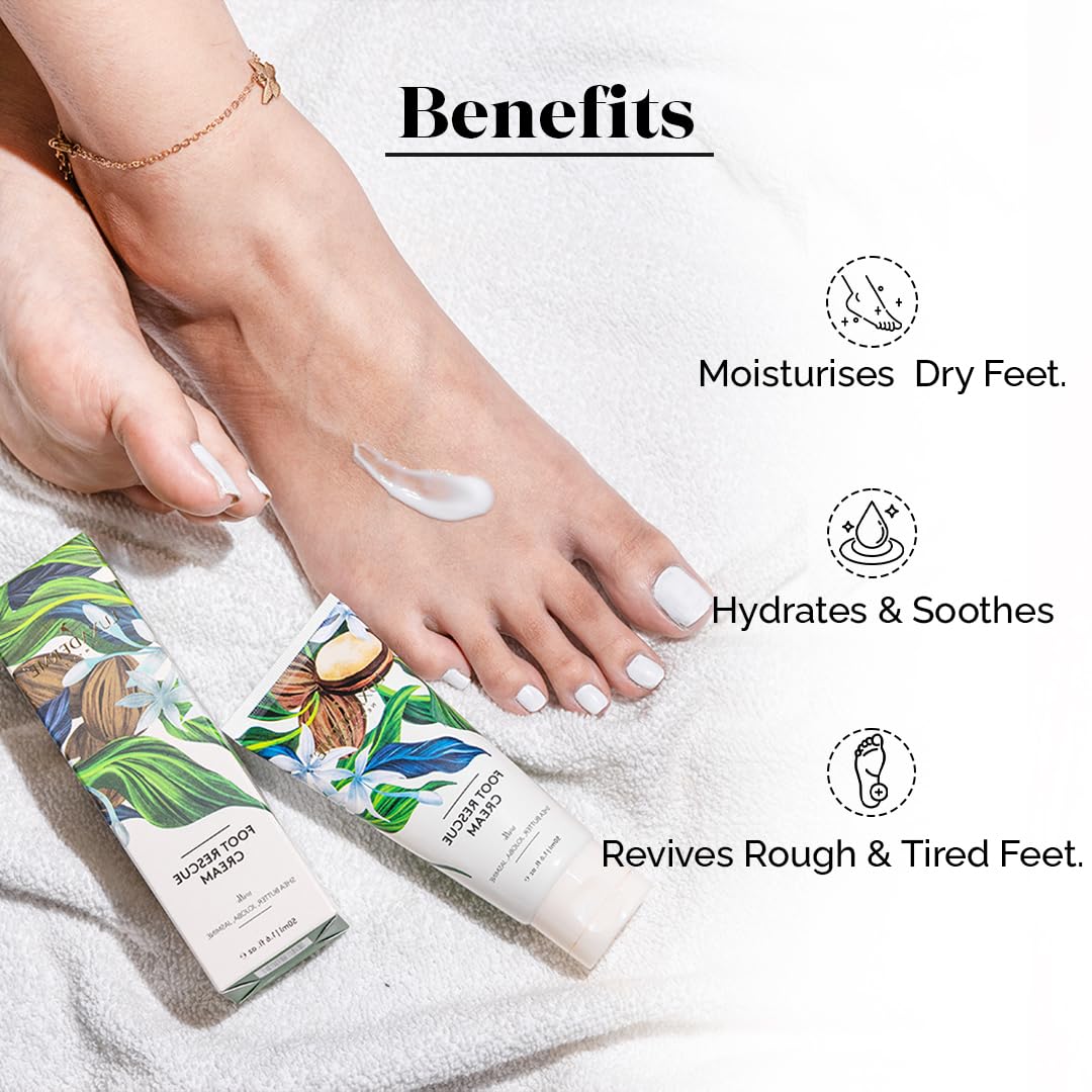 LuxaDerme Korean Foot Rescue Cream | Moisturizes and Soothes Cracked, Calloused, Dry Feet | Enriched with Shea Butter, Jojoba & Jasmine for Soft and Supple Skin from Heel to Toe | 50 ml