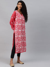Ada Lucknowi Hand Embroidered Traditional Chikankari Georgette Kurta Kurti with Slip for Women