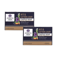 Ayouthveda Nuts & Saffron Luxury Castile Soap | CleanseTones & Rejuvenates Skin | Natural & Herbal Soap With Goodness Of SaffronAlmond & Olive Oil | Without Harmful Chemicals (Pack Of 2-100g each)