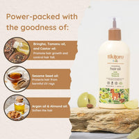 Tikitoro Kids Nourishing Hair Oil Pack Of 2, 100% Vegan with Bringha, Tamanu, Amla, Olive, Aloe & Argan Oil, Promotes Hair Growth, Conditions Scalp, No Paraben & Sulphate (150 ml x 2)