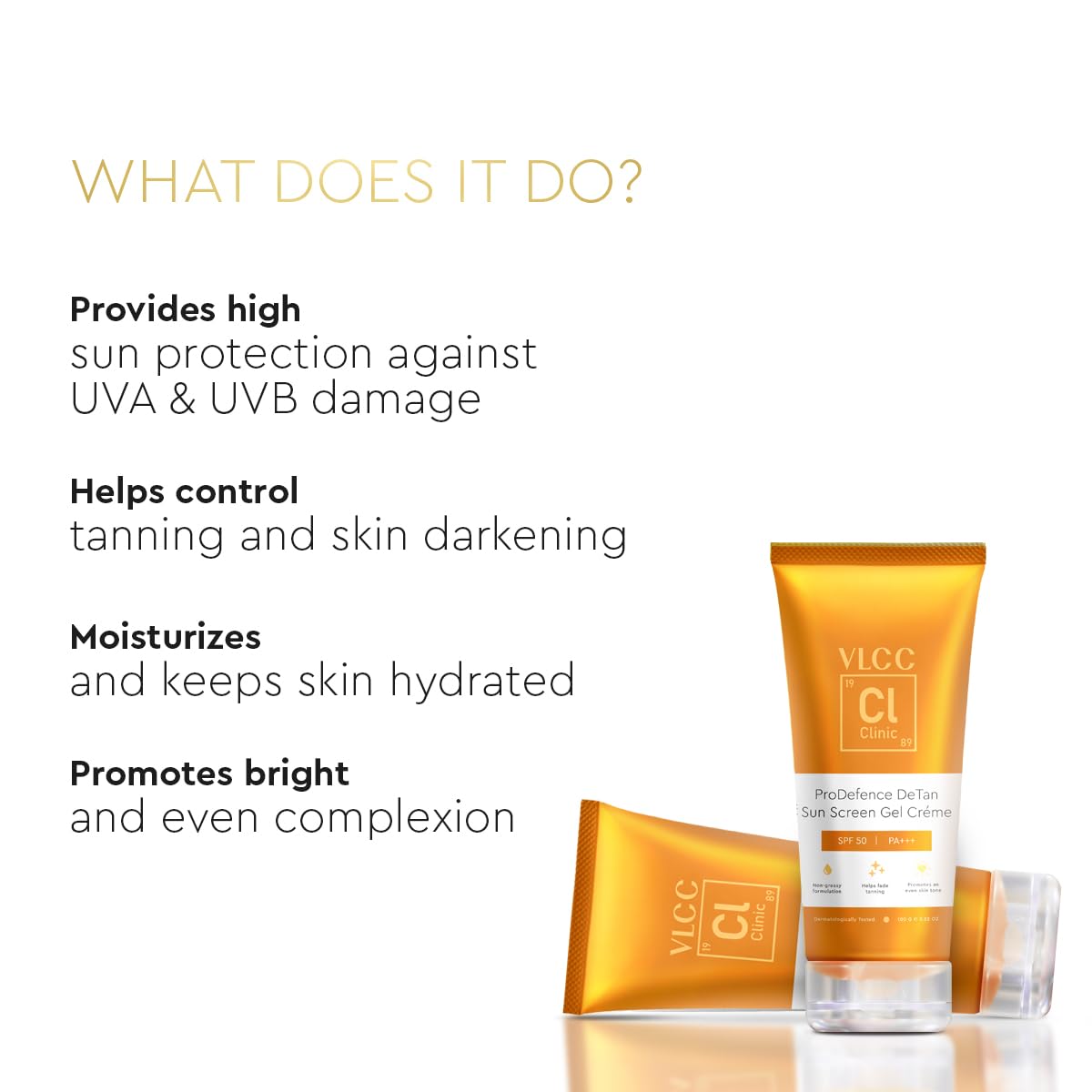 VLCC Clinic Prodefence De Tan Spf 50 Pa+++ Sun Screen Gel Crème - 100G|Sun Protection|Uv Protection|Anti-Sun Damage|Spf 50 Sunscreen For All Skin Type|Helps Control Tanning And Skin Darkening