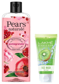 Lakmé Blush & Glow Kiwi Freshness Gel Face Wash With Kiwi Extracts, 100g & Pears Naturale Brightening Pomegranate Bodywash, 250ml