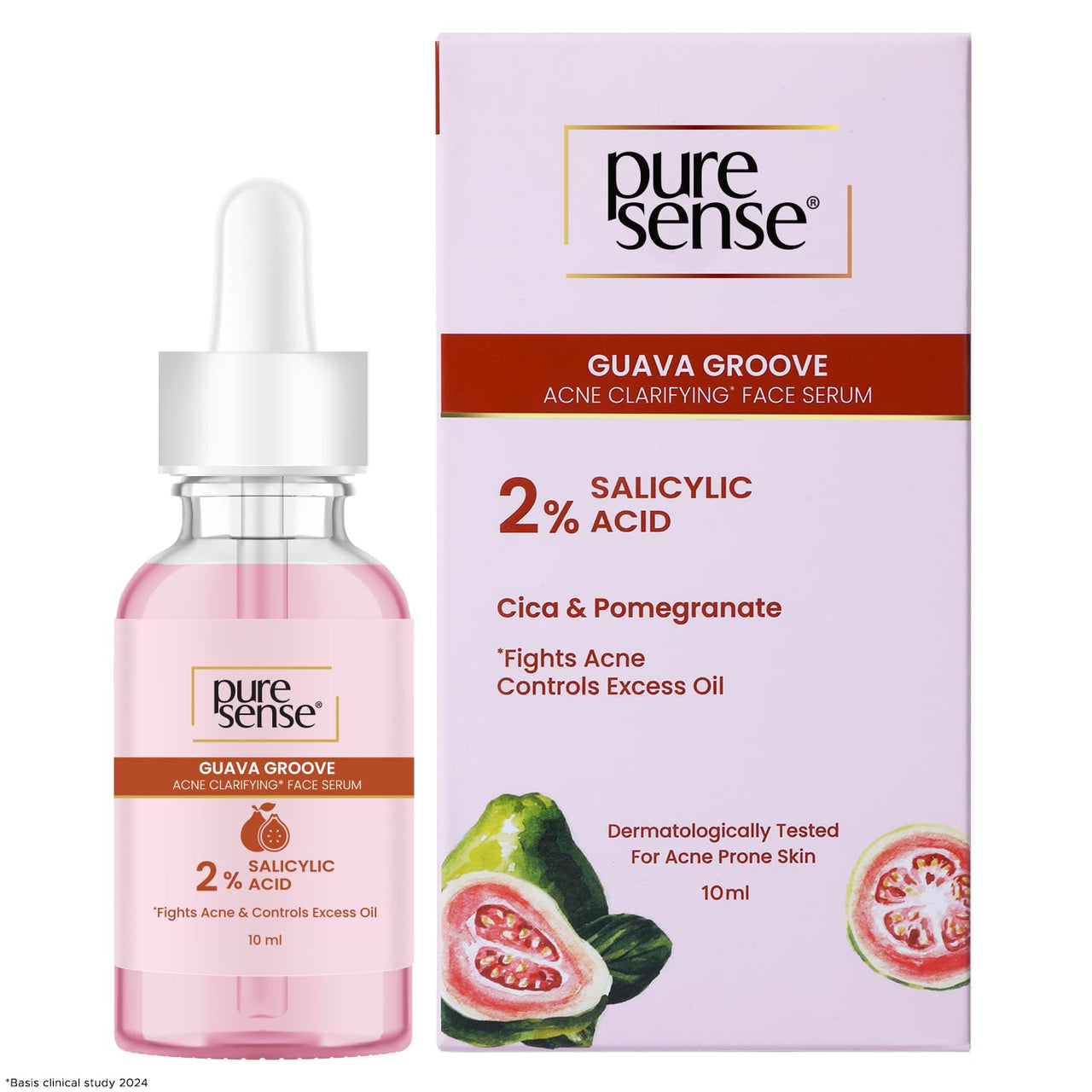 PureSense 2% Salicylic Acid Face Serum BHA Based Exfoliant Guava for Acne Prone Oily Skin for Men and Women 10ml