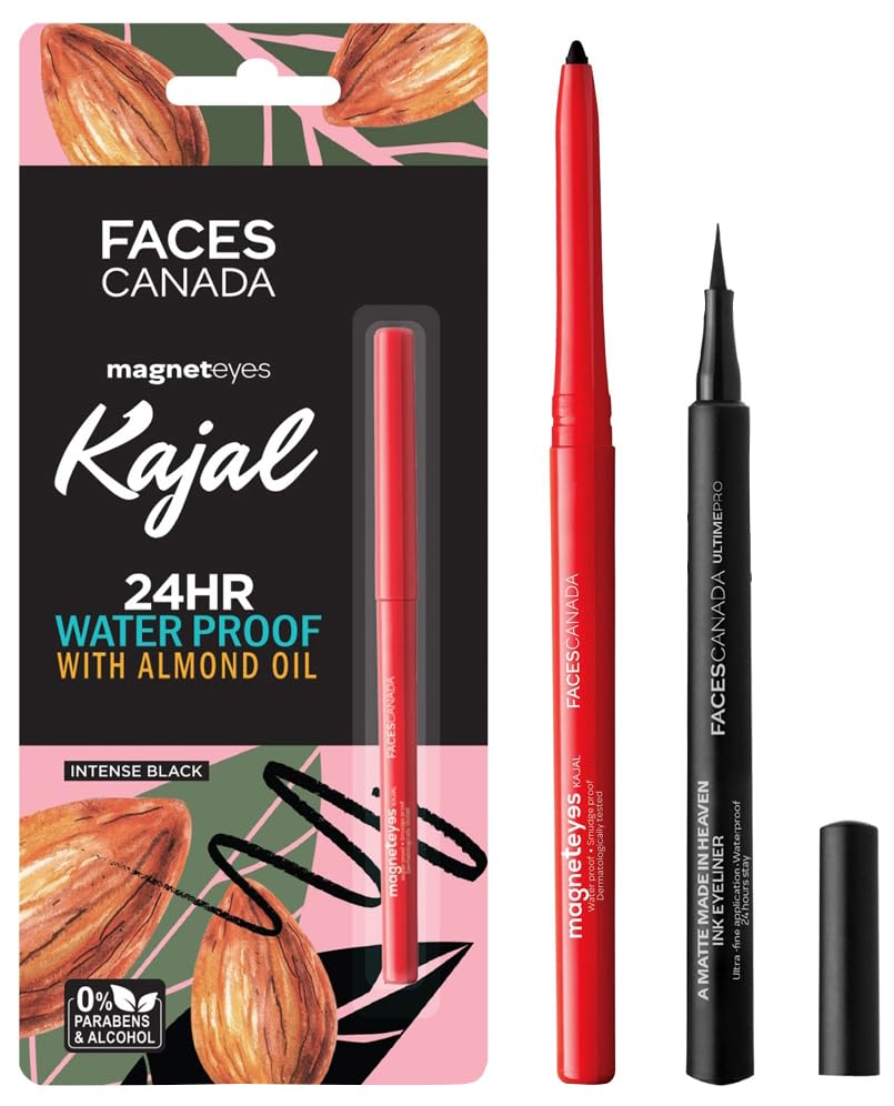 FACESCANADA Ultime Pro A Matte Made In Heaven Ink Pencil Eyeliner - Black, 1.2 Ml& Magneteyes Kajal - Black, 0.35G