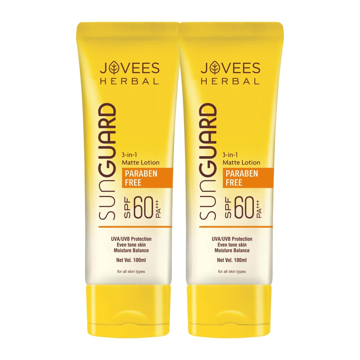 Jovees Herbal Sun Guard Lotion SPF 60 Pa+++ Broad Spectrum For All Skin | 3 in 1 Matte Lotion UVA/UVB Protection, Moisture Balance, Even Tone Skin For Women/Men 100ml (Pack of 2)