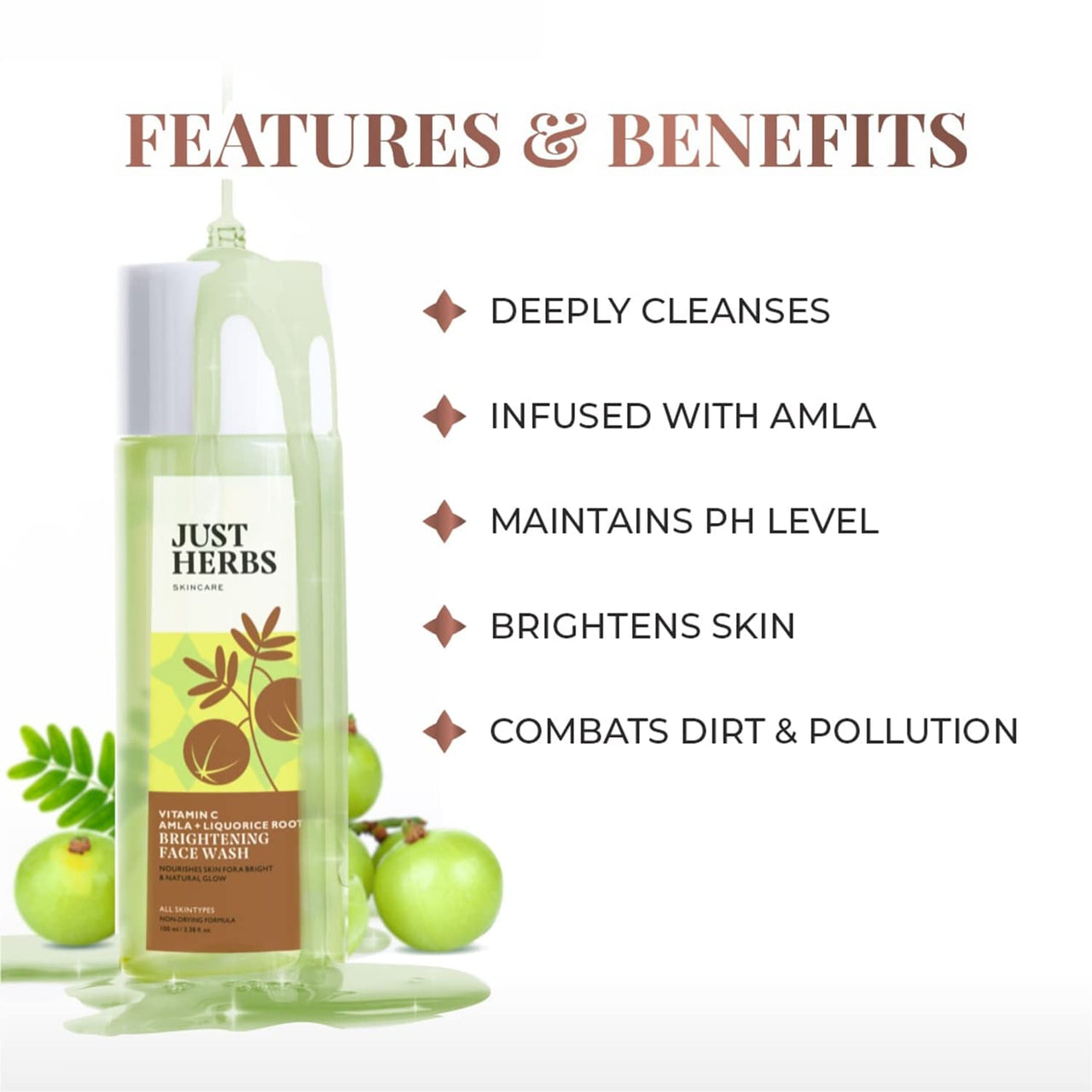 Just Herbs Castor and Black Onion Seed Sulfate Free Shampoo- 200ml & Just Herbs Skin-Rejuvenating Ayurvedic Face Wash Cleanser- 100 ML