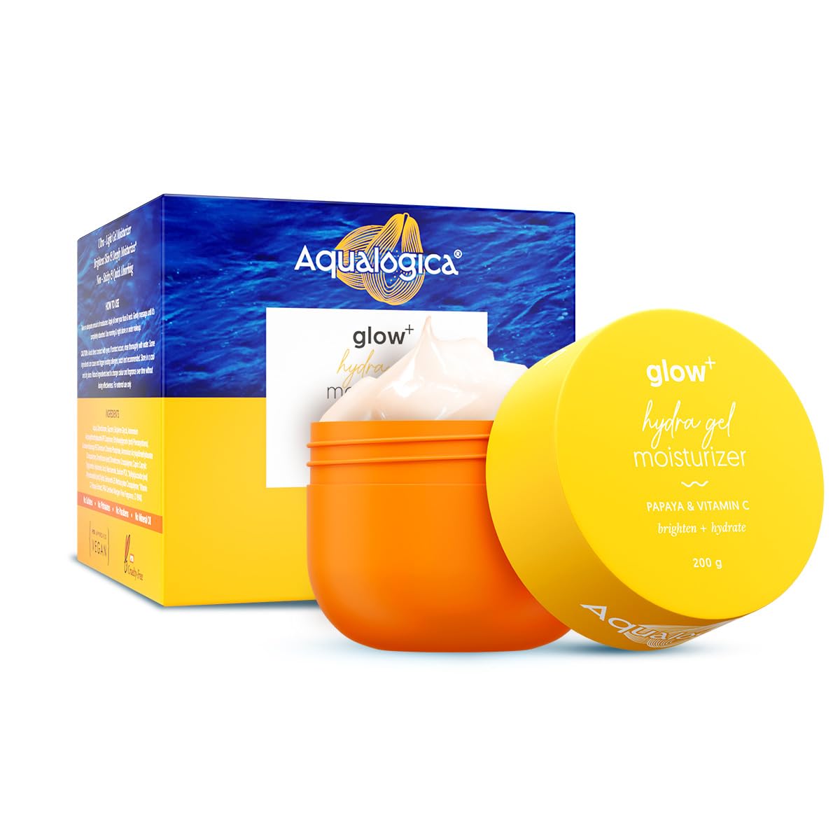 Aqualogica Glow+ Hydra Gel Moisturizer with Vitamin C & Papaya | 24-Hour Intense Hydration | Weightless Water-Like Gel Texture | Non Sticky & Quick Absorbing for Glowing Skin | 200 g