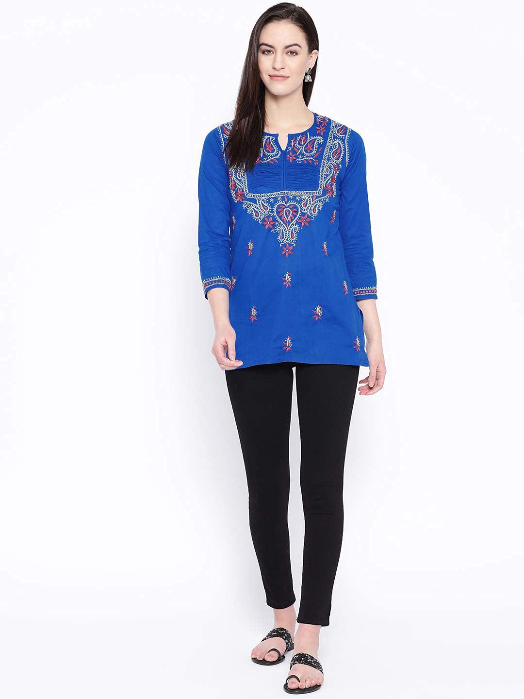 Ada Women's  Cotton Top Hand Embroidered Lucknowi Chikankari Tunic Kurti