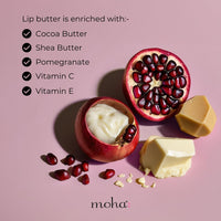 moha Vedistry : Lip Butter For Dry And Pigmented, Damaged & Chapped Lips|Hydrating & Nourishing|Enriched With Cocoa Butter, Shea Butter & Essential Oils For Pink, Glossy & Soft|10 Gm