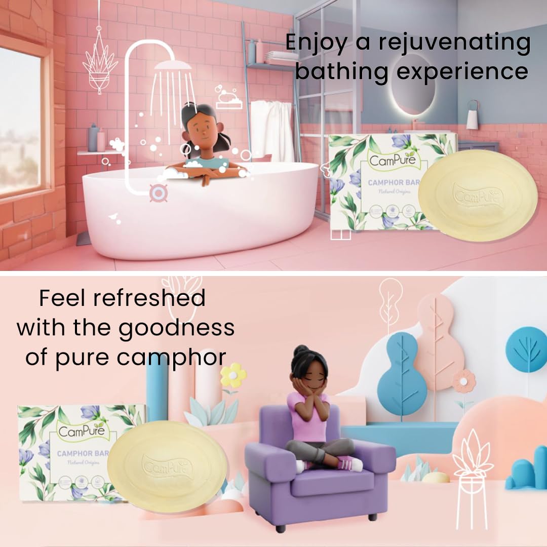 CamPure Camphor Soap 75g (Pack Of 6) - 100% Organic | Eliminates Germs | Safe For Children | Keeps Skin Hydrated | Paraben Free