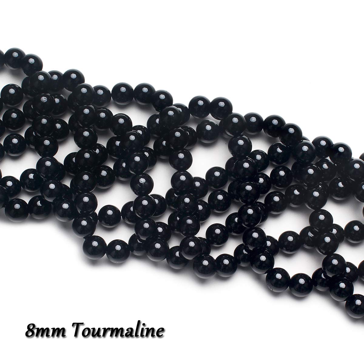 60PCS Natural 6MM Healing Gemstone, Black Tourmaline Energy Stone Round Loose Beads, Semi-Precious Crystal Beads with Free Elastic String for Jewelry Making DIY