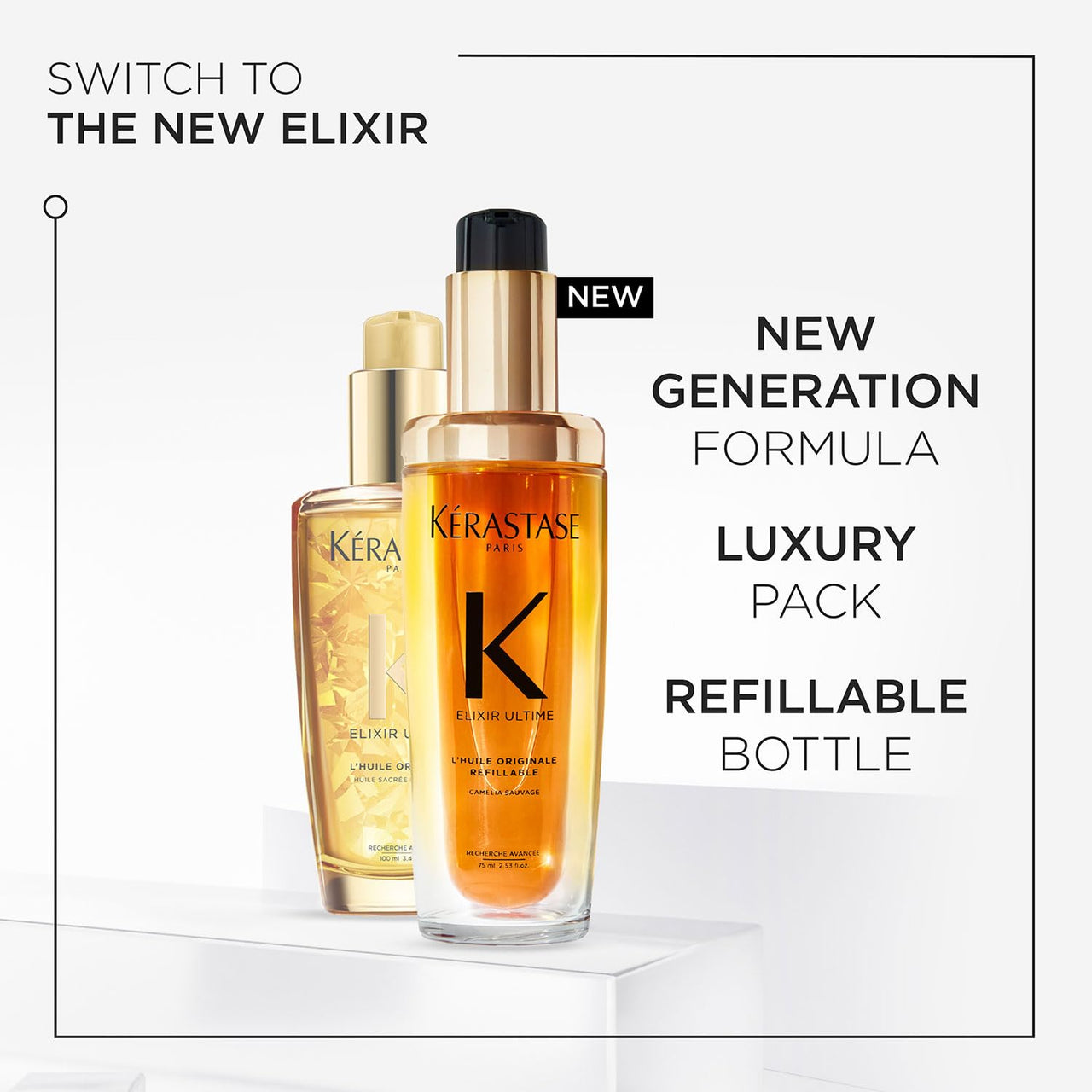 Kérastase Elixir Ultime Hair Oil-In-Serum 75ml | For All Hair Types | 2X Shinier Hair | 96H Anti-Frizz Action | Infused with French Camellia, Marula and Argan Oils