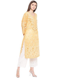 Ada Hand Embroidered Lucknowi Chikankari Straight Cotton Kurti Kurta for Women A220999 White 2XL