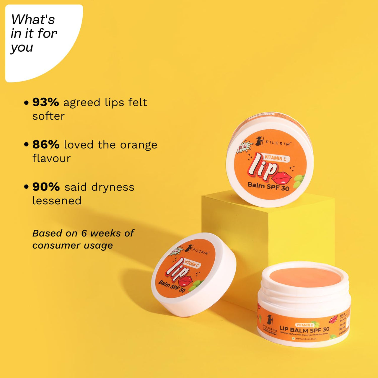Pilgrim Vitamin C Lip Balm SPF 30 with Australian Kakadu Plum & Shea Butter| Lip Balm SPF 30 for women & men| Lip Balm for Smooth Soft Lips, Soothing & Hydrating Dry & Chapped Lips| 9 gm