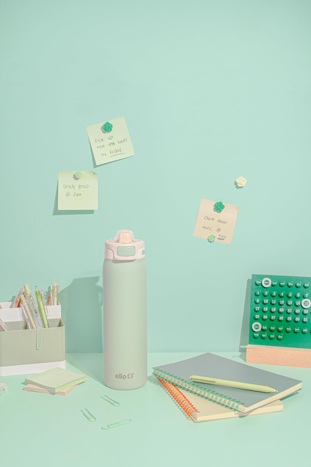 Ello Pop & Fill Stainless Steel Water Bottle with QuickFill Technology | Double Walled Vacuum Insulated Metal | Leak Proof Locking Lid | Sip and Chug | Reusable BPA Free | 22oz, 32oz Pistachio