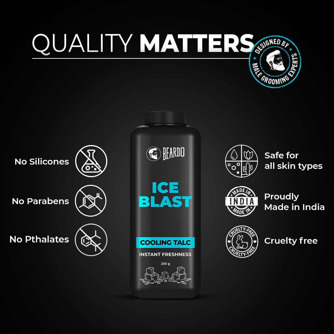 Beardo Ice Blast Talc Powder for men, 100g | INSTANT ICY COOLING Talcum Powder Men | Combat heat with Menthol | Goodness of Aloe vera & Vitamin E for Instant Freshness
